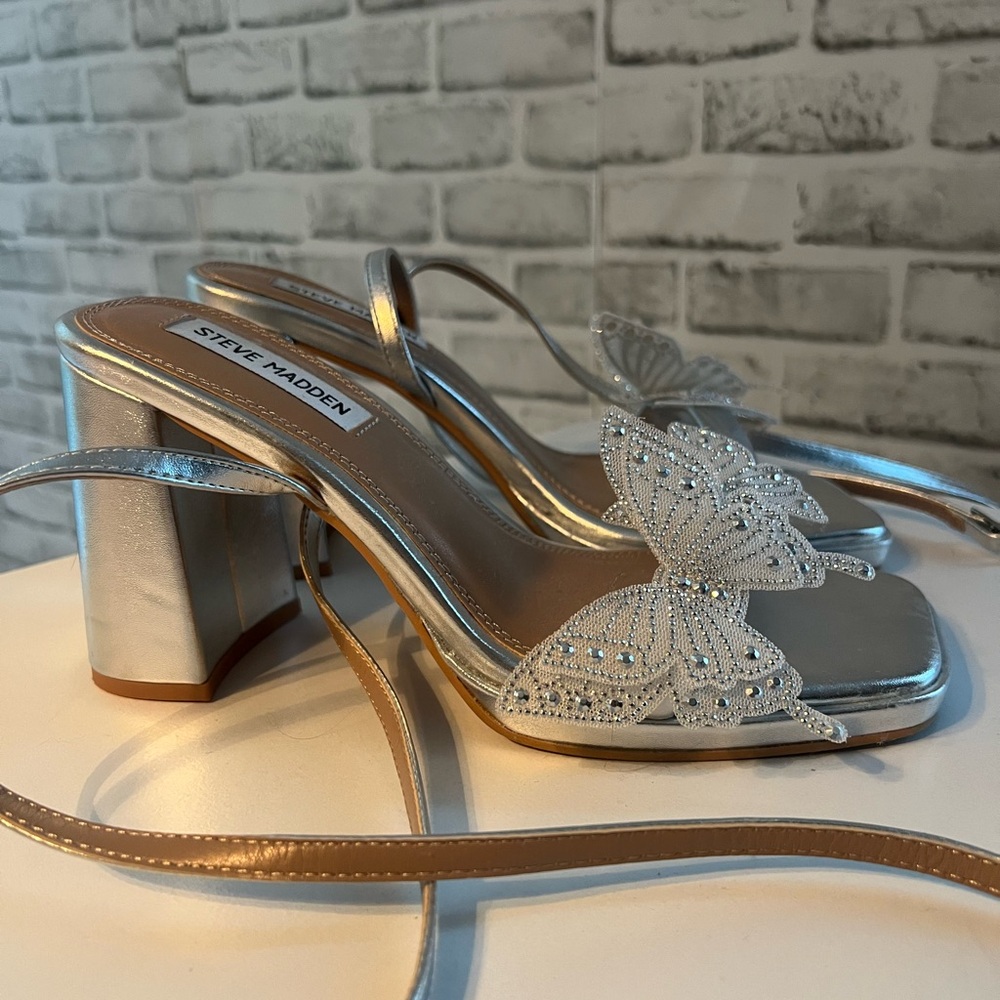 Steve Madden Silver Heels with Butterfly Accents